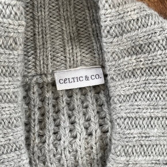 Celtic & Co Mens Gray Wool Shawl Collar Sweater Sz L Chunky Knit Made in England - Picture 5 of 6